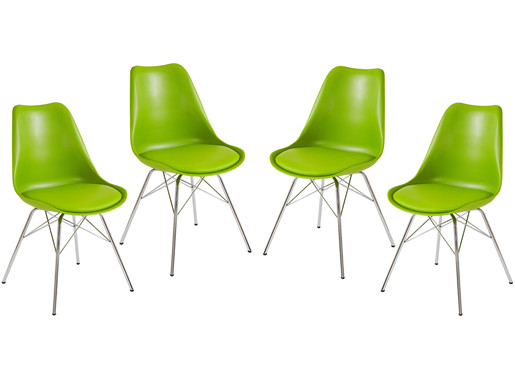 4er-Set Stühle JERRY Gestell aus Chrom in grün