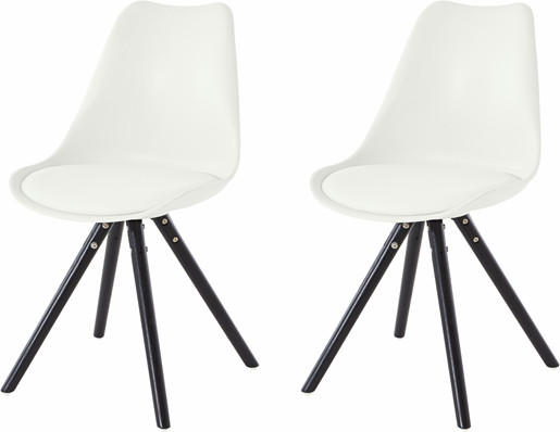 2er Set Stuhl BRITTA aus Kunstleder in weiss Holzbeine