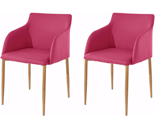 Stühle NONI aus PU Leder in pink, Beine in eichefarben