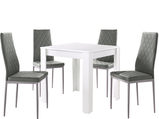 5-tlg. Essgruppe BARRON 80 cm in weiß, 4 Stühle in grau