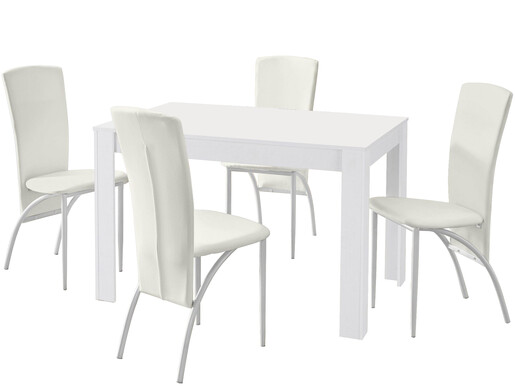 5-tlg. Essgruppe NICONE, 4 Stühle in weiß, Tisch 120 cm