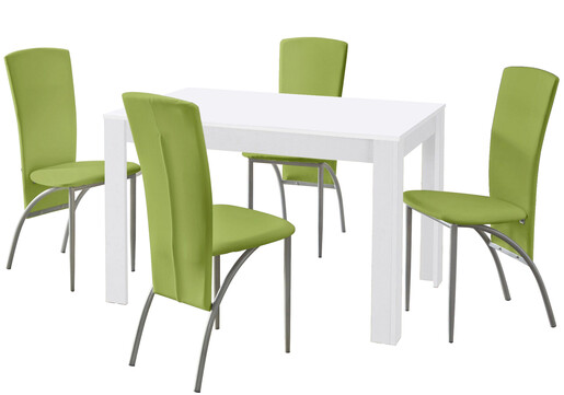 5-tlg. Essgruppe NICONE, 4 Stühle in grün, Tisch 120 cm