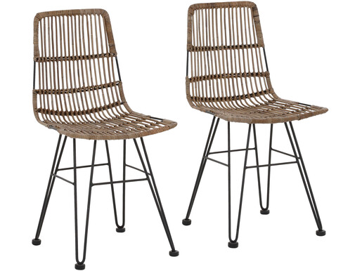 2er-Set Stühle FINNEAS Metall mit Rattangeflecht in grau