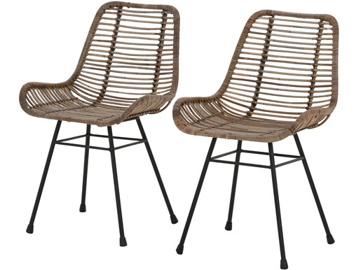 2er-Set Rattanstühle JULIO mit Metallgestell, grau