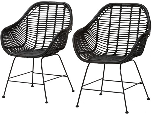 2er-Set Esszimmerstuhl KARIK aus Rattan/Metall in schwarz