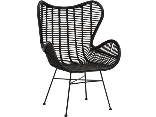 Sessel ALBA aus Rattan mit Metallgestell in schwarz