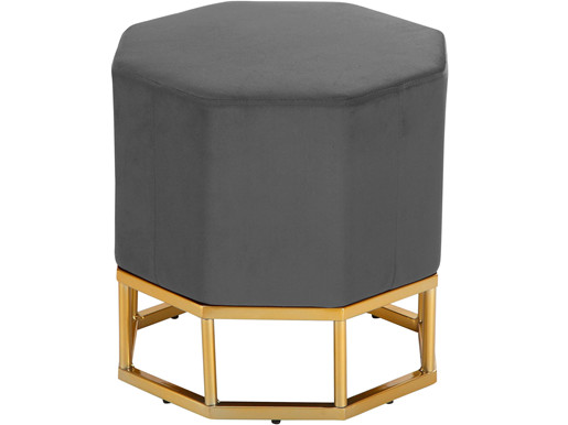 Gepolsterter Hocker INA in grau Samtbezug, Gestell in gold