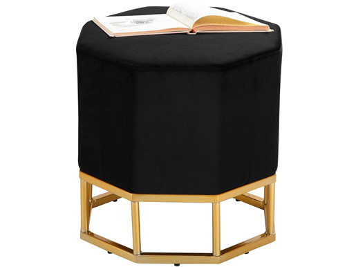 Gepolsterter Hocker INA in schwarz Samtbezug, Breite 42 cm
