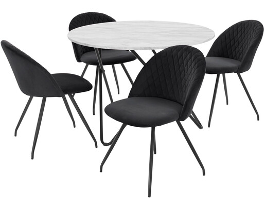 5-tlg. Essgruppe EAMON mit rundem Tisch, Stühle in schwarz
