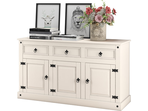 3-trg. Sideboard MIGUEL aus Kiefer massiv in weiß lackiert