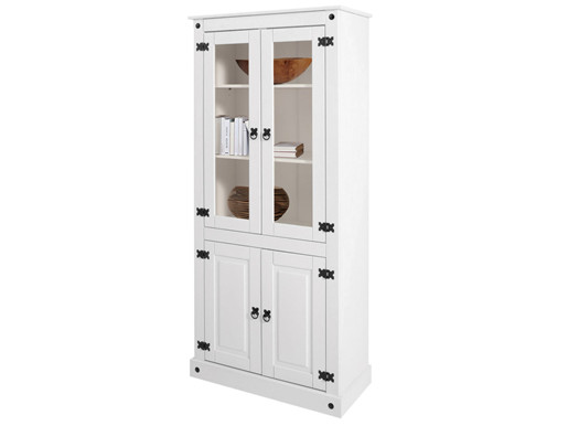Vitrinenschrank MIGUEL 4-türig aus Kiefer in weiß