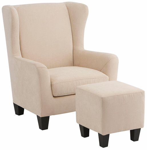 Sessel ZOE mit Hocker aus Mikrofaser in creme, Federkern