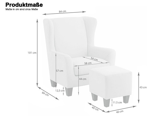 Sessel ZOE mit Hocker aus Mikrofaser in grau, Federkern