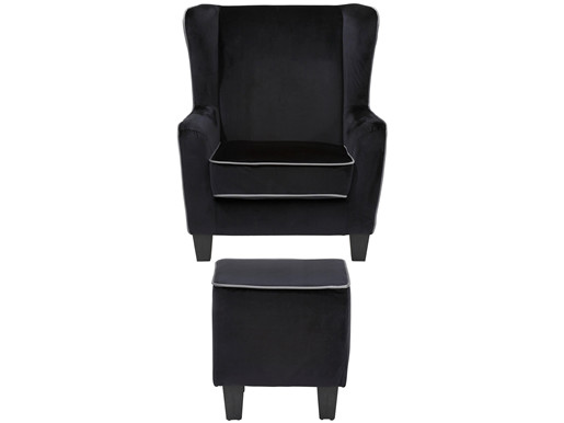 Sessel mit Hocker POMELO mit Samtbezug in schwarz/ grau