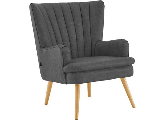 Sessel ZAVIA mit Hocker aus Kunstleder in anthrazit