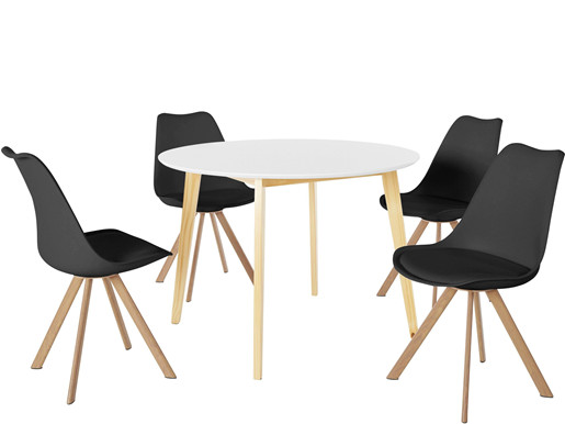 5-tlg. Essgruppe CONAN Ø105 cm in weiß, 4 Stühle in schwarz