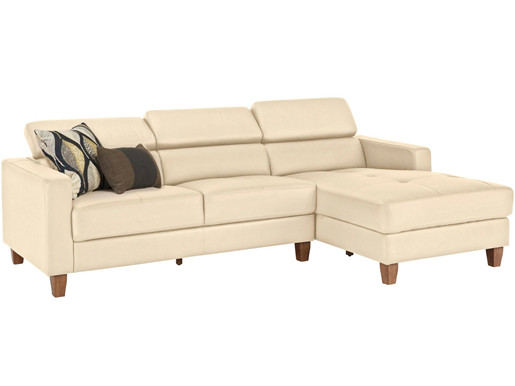 3-Sitzer Sofa LUCA Glattleder& PU in creme Ottoman rechts