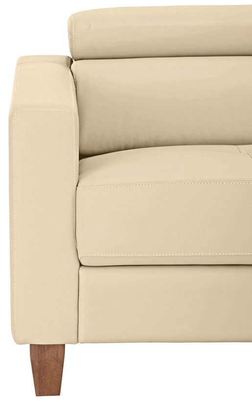 3-Sitzer Sofa LUCA Glattleder& PU in creme Ottoman rechts