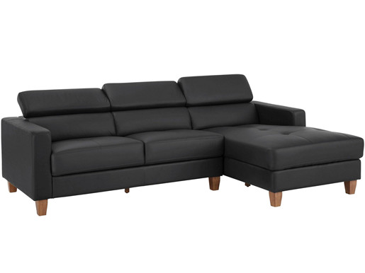 3-Sitzer Sofa LUCA PU in schwarz Ottoman rechts