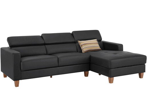 3-Sitzer Sofa LUCA PU in schwarz Ottoman rechts