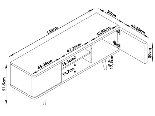 TV-Lowboard ANNE aus Spanplatte foliert in weiß und eiche