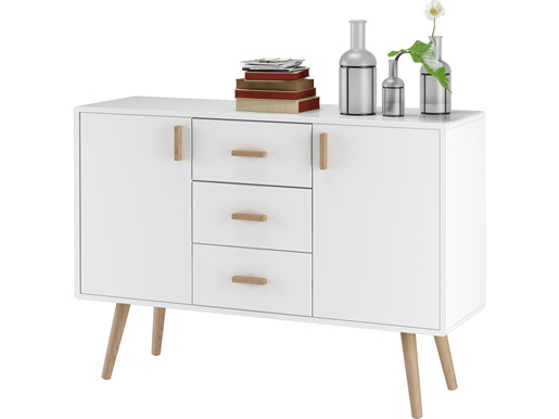 Sideboard PASCAL 3 Schubladen MDF in weiß & natur