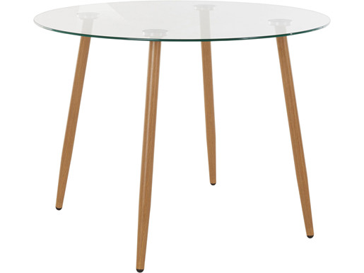 Esstisch rund MIANA mit Glasplatte und Holzbeinen, Ø100 cm