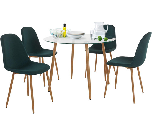 Esstisch rund MIANA mit Glasplatte und Holzbeinen, Ø100 cm