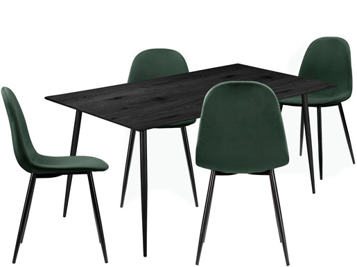 5-tlg. Essgruppe MAARIT Esstisch 120 cm, dunkelgrün/schwarz