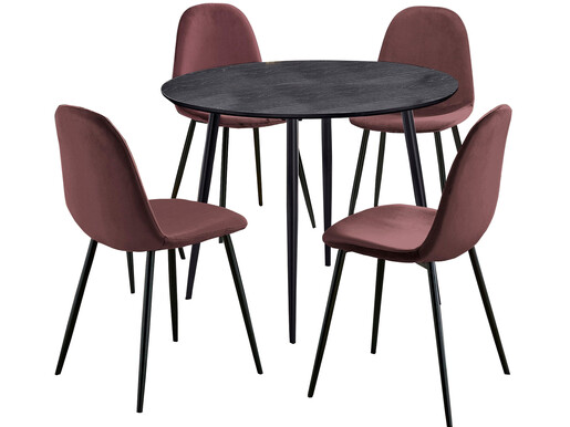 5-tlg. Essgruppe MAARIT Esstisch Ø100 cm, altrosa/schwarz