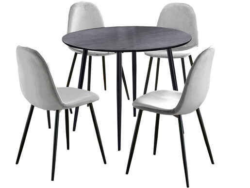 5-tlg. Essgruppe MAARIT Esstisch Ø100 cm, grau/schwarz