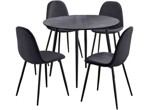 5-tlg. Essgruppe MAARIT Esstisch Ø100 cm, anthrazit/schwarz