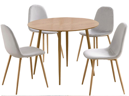 5-tlg. Essgruppe MAARIT Esstisch Ø100 cm, grau/eiche