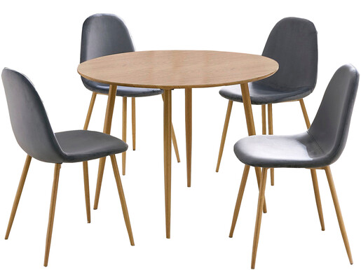 5-tlg. Essgruppe MAARIT Esstisch Ø100 cm, anthrazit/eiche