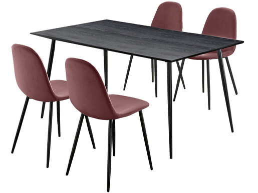 5-tlg. Essgruppe MAARIT, Esstisch 160 cm, rosa/schwarz