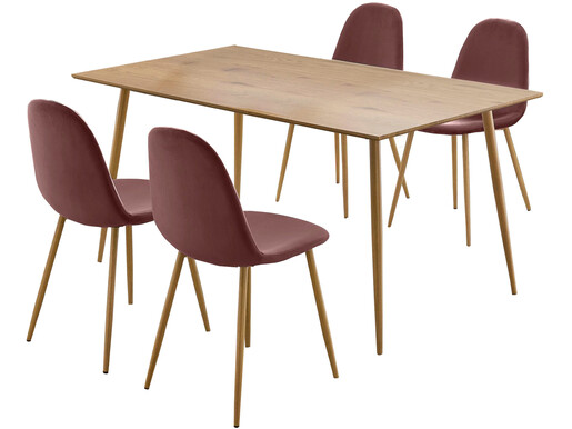 5-tlg. Essgruppe MAARIT Esstisch 160 cm, rosa/eiche
