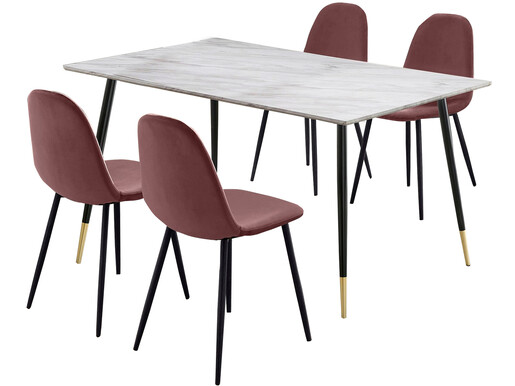 5-tlg. Essgruppe MAARIT Esstisch 160 cm, Marmor/altrosa