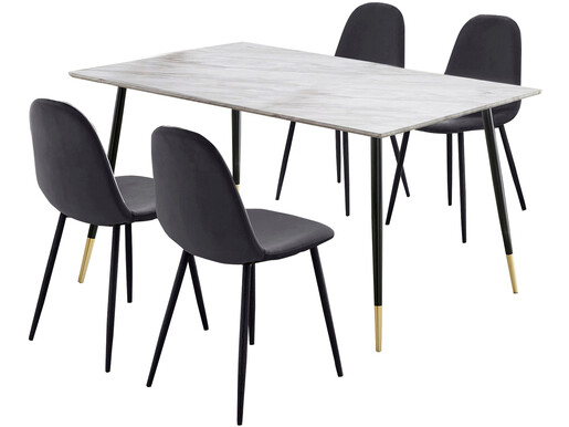 5-tlg. Essgruppe MAARIT Esstisch 160 cm, Marmor/anthrazit