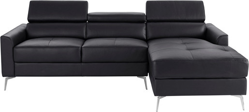 Ecksofa JONI 162 cm aus Leder in schwarz, Recamiere rechts