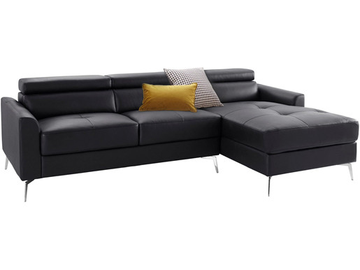 Ecksofa JONI 162 cm aus Leder in schwarz, Recamiere rechts