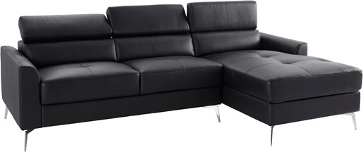 Ecksofa JONI 162 cm aus Leder in schwarz, Recamiere rechts