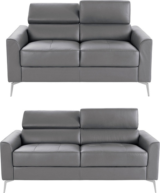 Sofa-Set JONI aus Leder in grau mit Metallbeinen