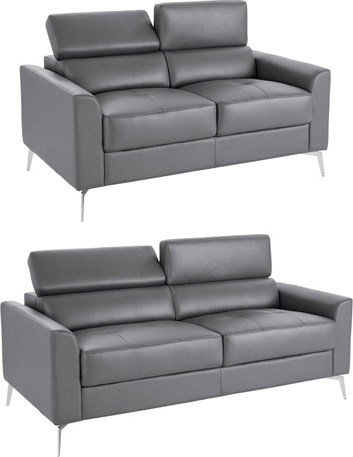 Sofa-Set JONI aus Leder in grau mit Metallbeinen