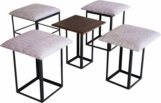 Hocker-Set MILANO aus Mangoholz/Metallgestell in grau-braun