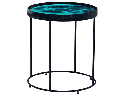 Runder Couchtisch TRAVIS mit Metallgestell, Ø41 cm in blau
