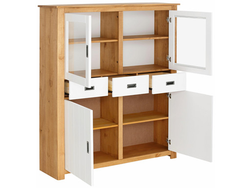 Highboard KARA Kiefer massiv in weiß & gebeizt geölt