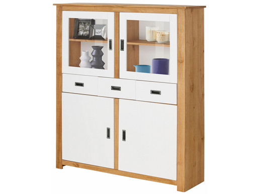 Highboard KARA Kiefer massiv in weiß & gebeizt geölt