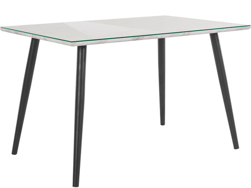 Esstisch Manny in Marmoroptik mit Glasplatte, Metallgestell schwarz Breite 120 cm