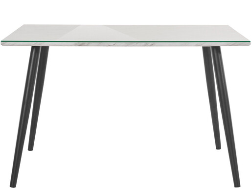 Esstisch Manny in Marmoroptik mit Glasplatte, Metallgestell schwarz Breite 120 cm
