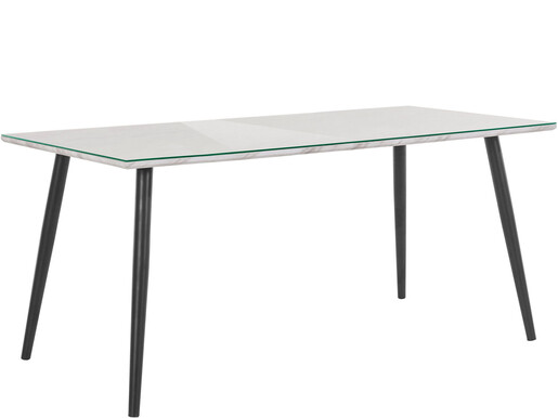 Esstisch Manny in Marmoroptik mit Glasplatte, Metallgestell schwarz Breite 160 cm